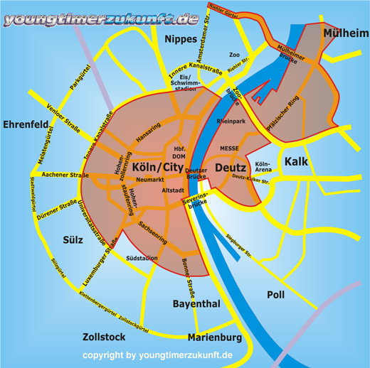 Die Umweltzone Kölns umfasst die Innenstadt und Köln Deutz sowie Mülheim